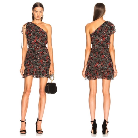 NWT Veronica Beard Ruched Floral Ruffled One Shoulder Mini Dress - Picture 5 of 14